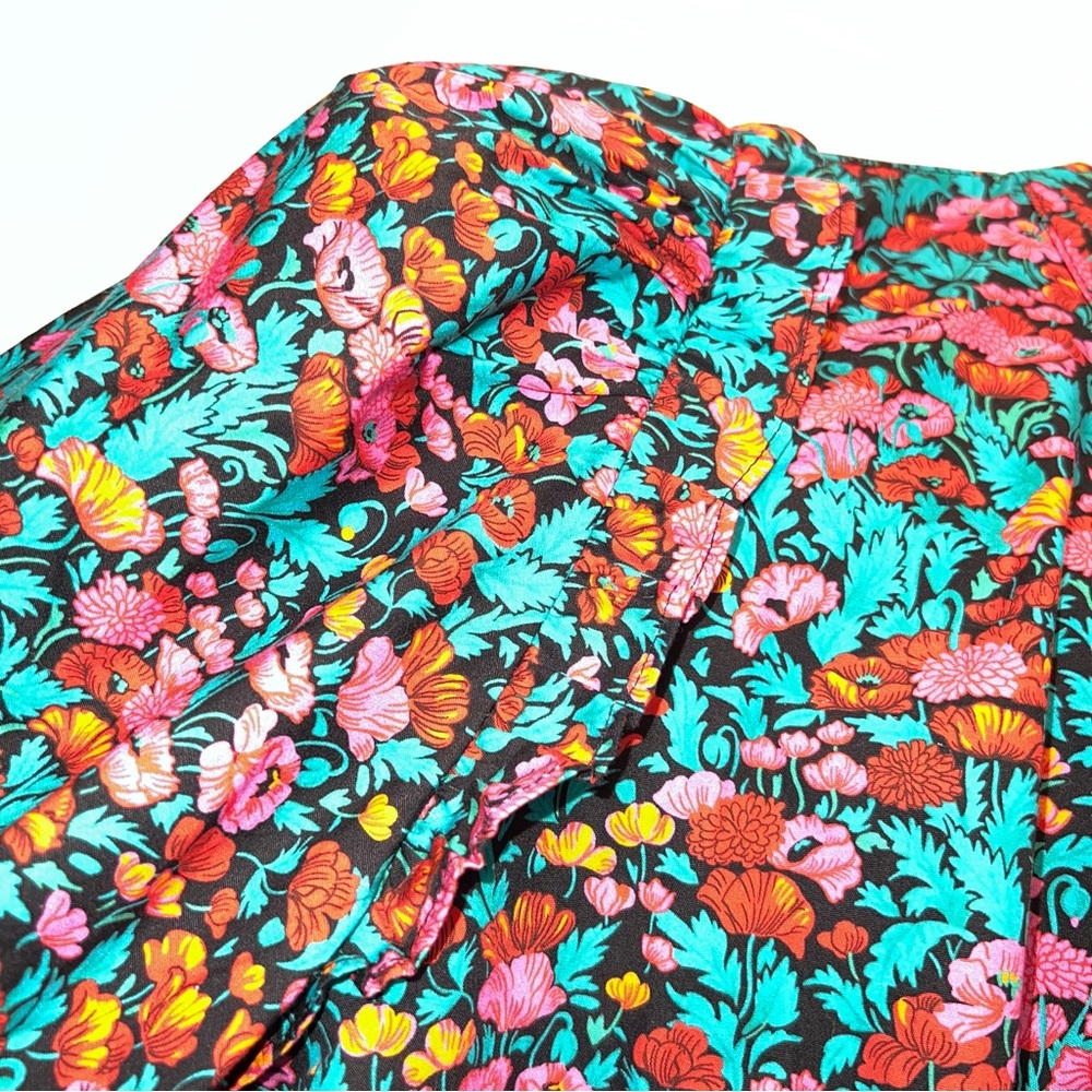 Re-Imagined J Crew Floral Cotton Poplin Ruffle Top Blouse Size XS Button Up - Picture 2 of 8